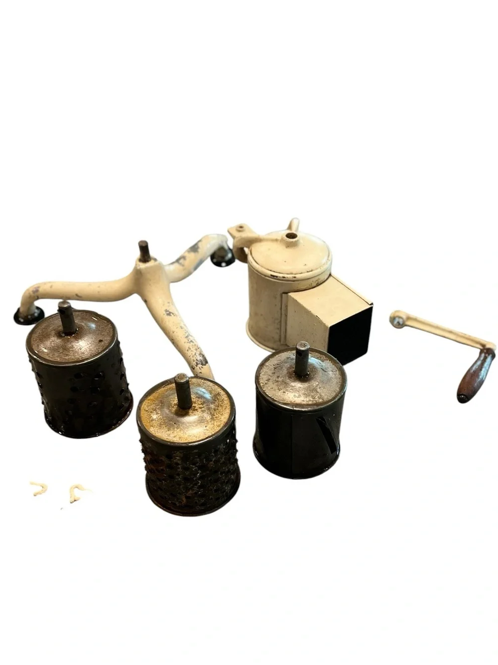 Vintage Hand Crank Rotary Cheese Grater with 3 Interchangeable Drums & Suction